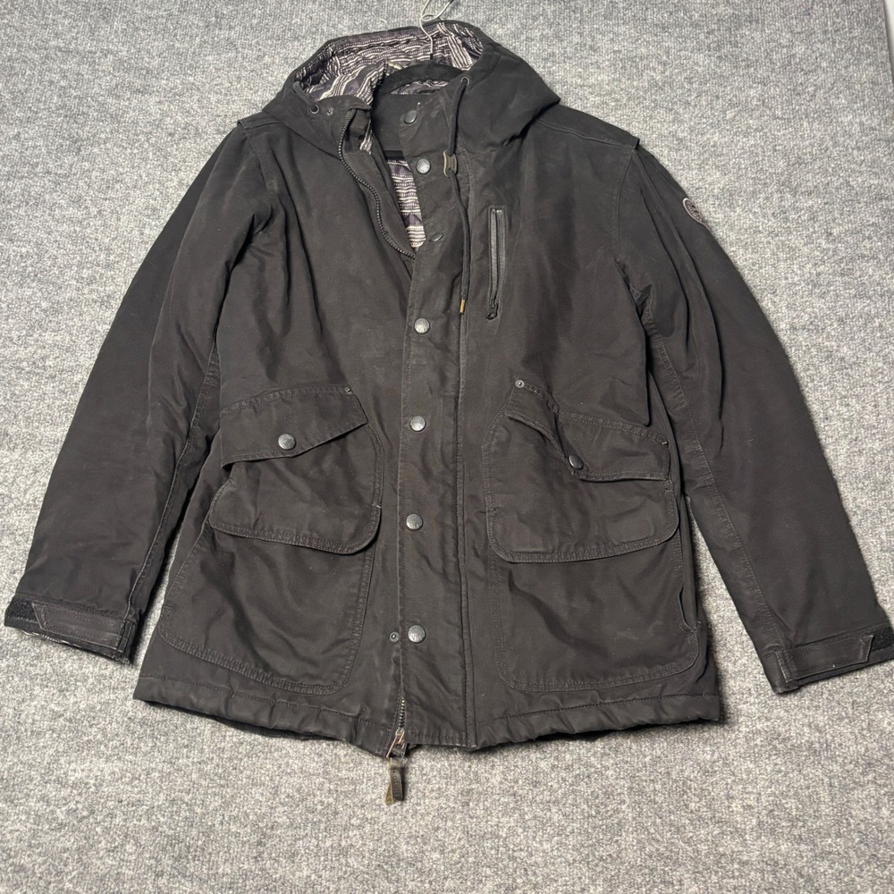 Burton Durable Goods Mens S Black Hooded Parka Jacket Canvas Quilted Lining